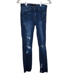 Flying Monkey Skinny Mid Rise Jeans With Blown Out Knees And Step Hem Size 25